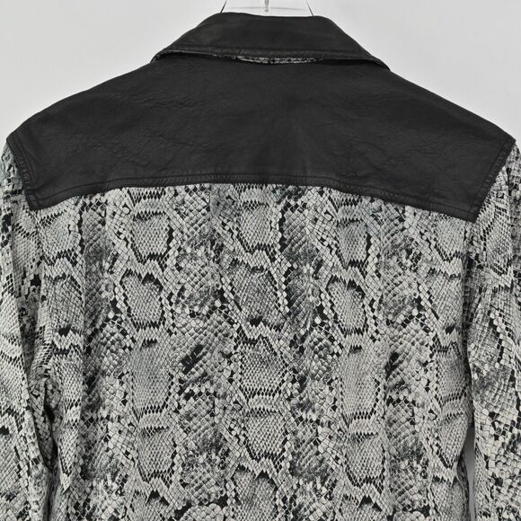 Vtg CACHE Top Womens Sz M Black Snakeskin Print Silk Faux Leather Button Up 90s - Picture 6 of 13